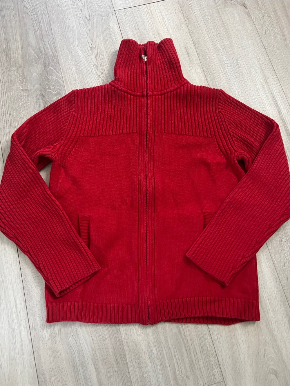Pendleton Ribbed Red Knit Zip Up Fall Sweater Women's Size Medium